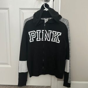 Victoria Secret PINK zip up hoodie - Black, grey, and white.